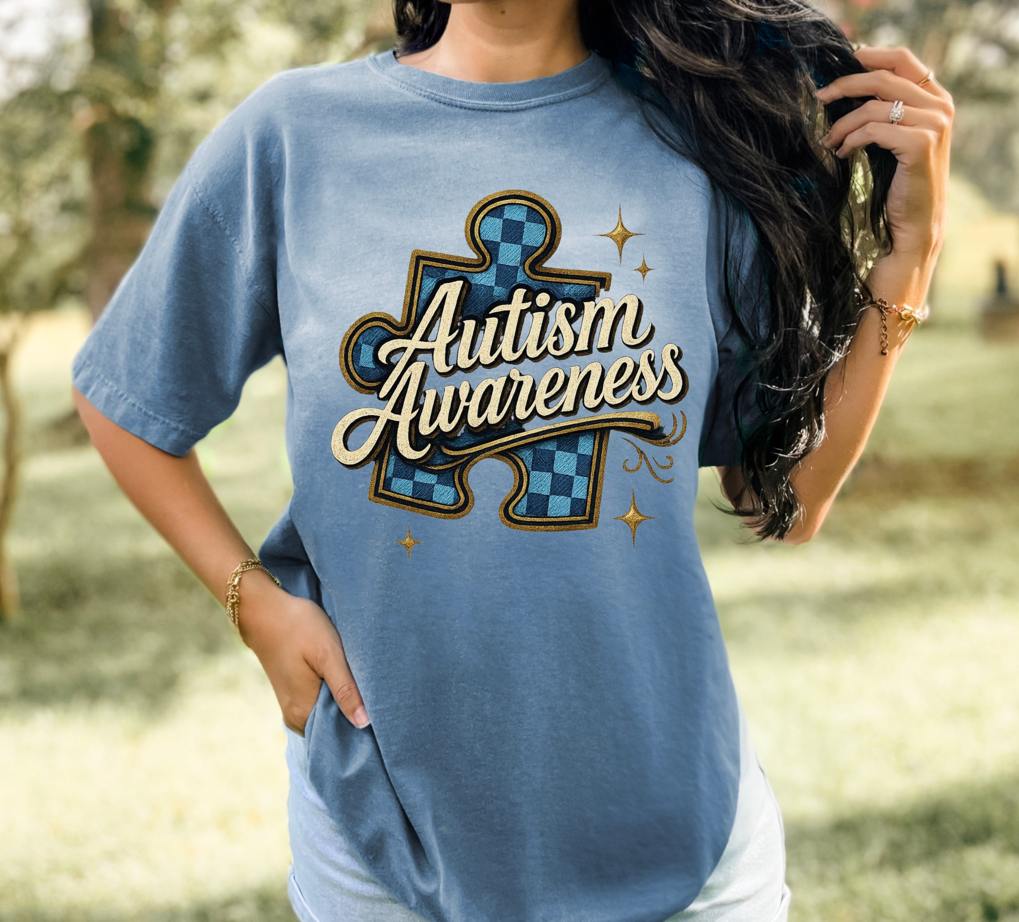 “Autism Awareness” Blue Checkered Puzzle - DTF Transfer