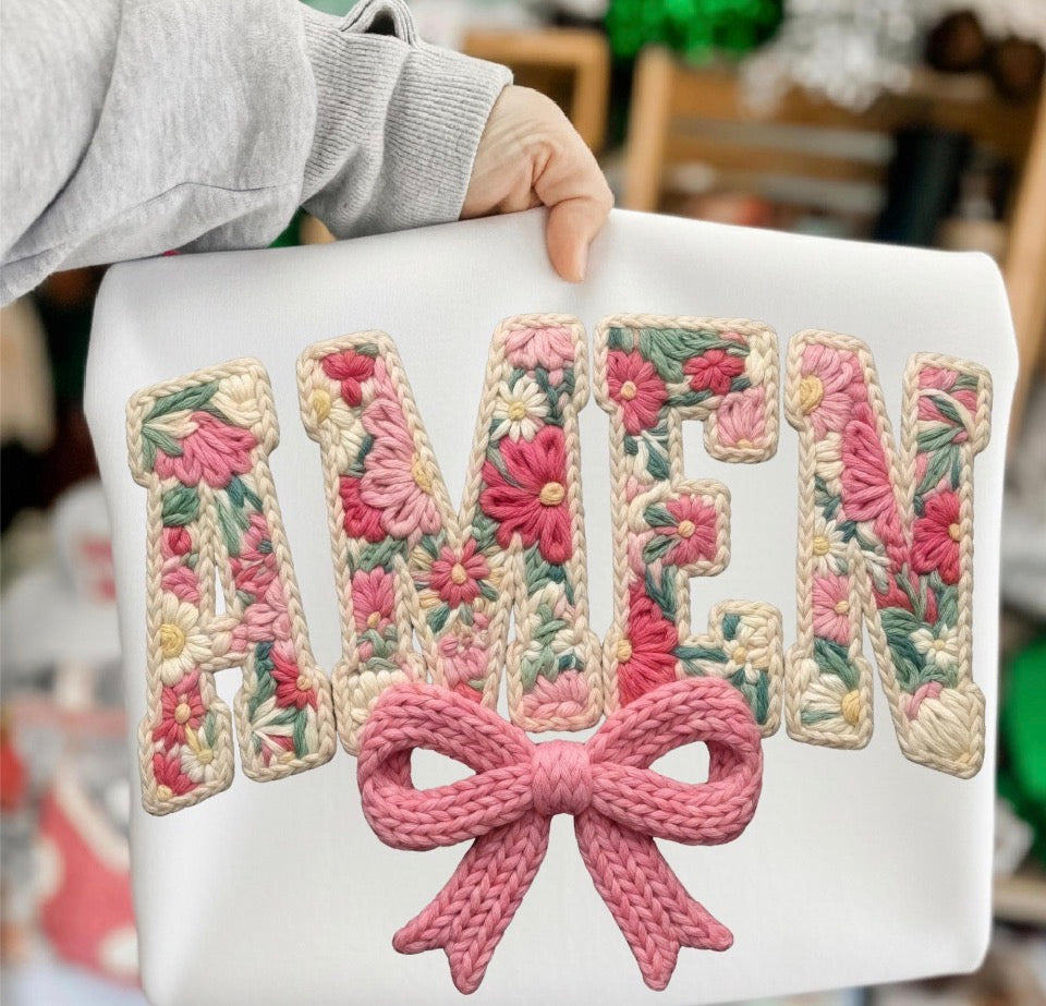 Amen with Bow Faux Yarn -  Women’s Graphic Tee