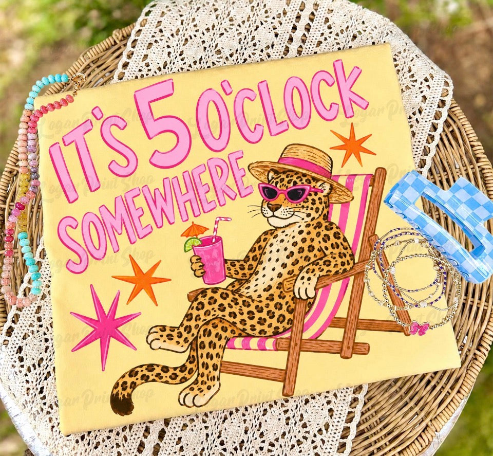 5 O’ Clock Somewhere Leopard Graphic Tee