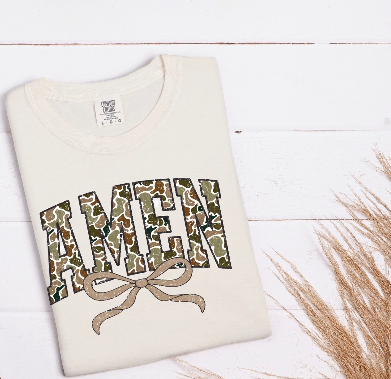 “Amen” Preppy Bow & Camo  - DTF Transfer
