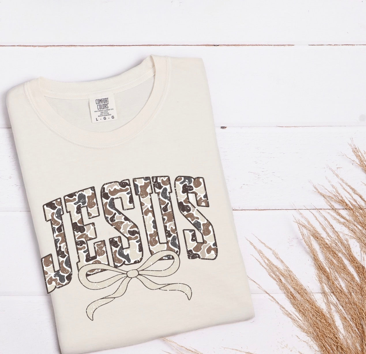 “Jesus” Preppy Bow & Camo  - DTF Transfer