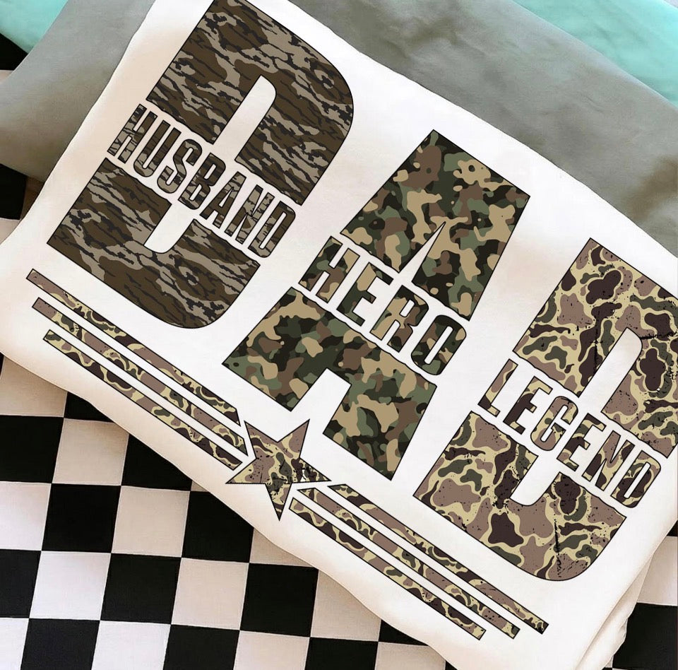 Camo Dad Husband Hero Legend Graphic Tee