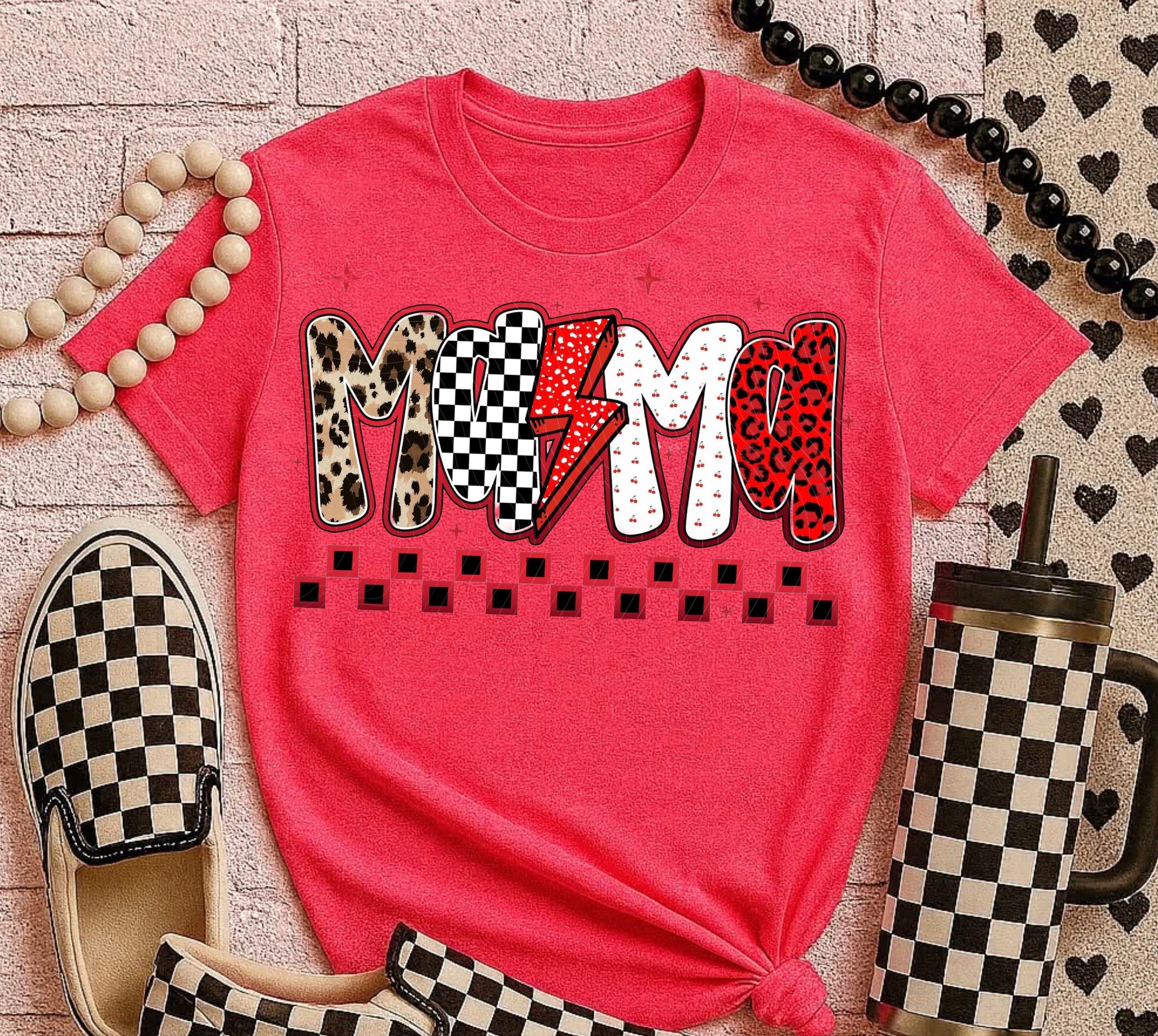 “Mama”Leopard Checkered Lightning - DTF Transfer